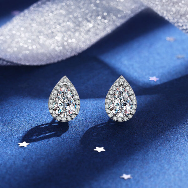 Sterling silver moissanite teardrop pear-shaped 50-point one-carat earrings - Image 5