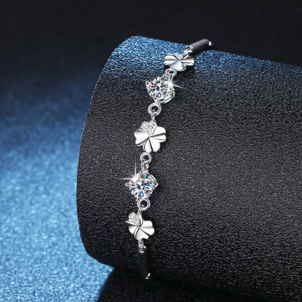 Sterling Silver 1 Carat Moissanite Lucky Four-Leaf Clover Bracelet - Image 4
