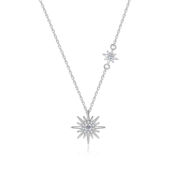 Sterling silver moissanite pendant tassel star moon hexagram clavicle necklace